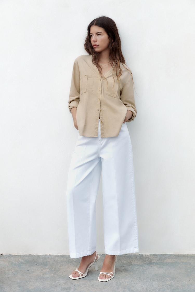 ROLL-UP SLEEVE LINEN BLEND SHIRT