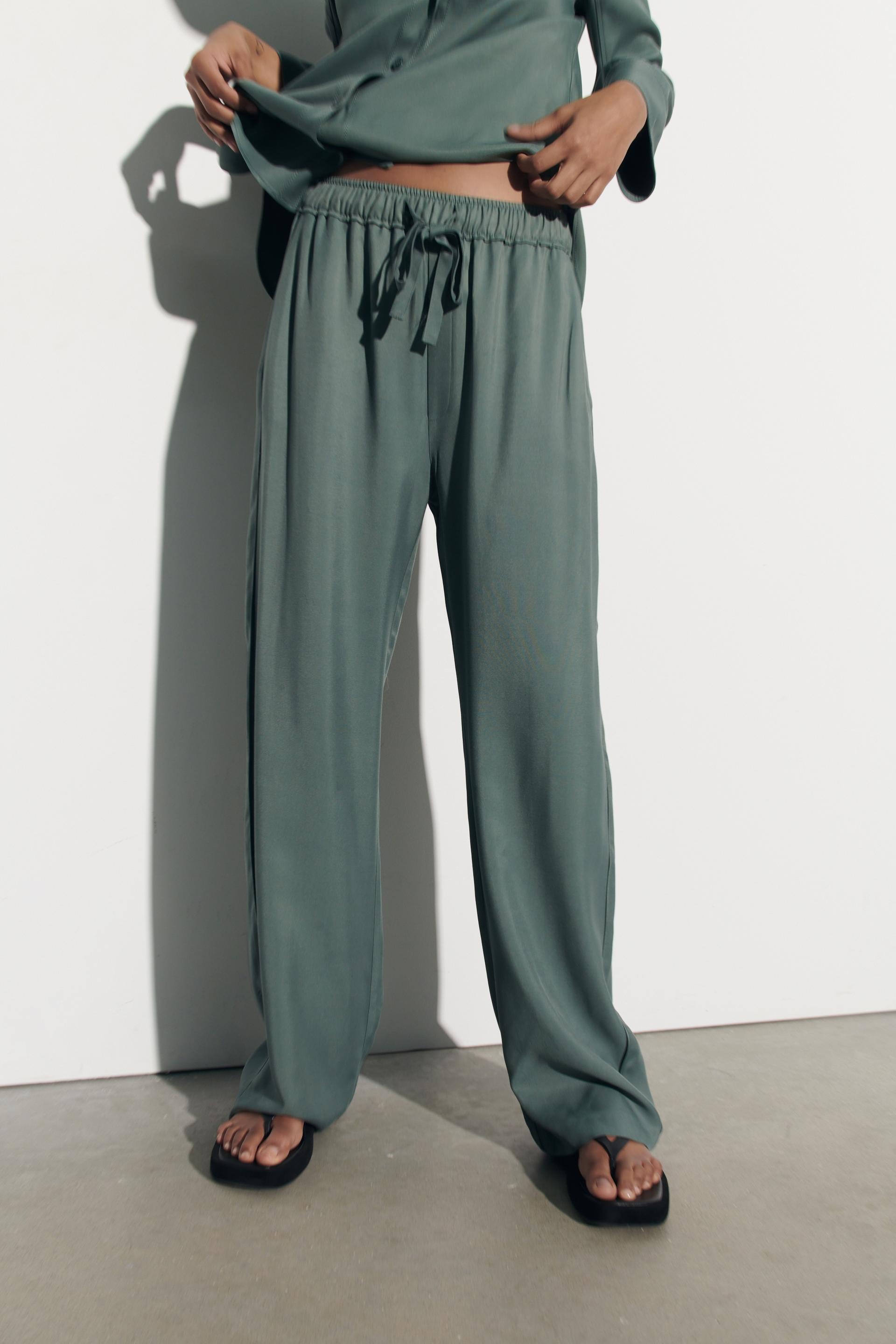 Женские светло-голубые шелковые брюки в пижамном стиле с эластичным поясом VALEN