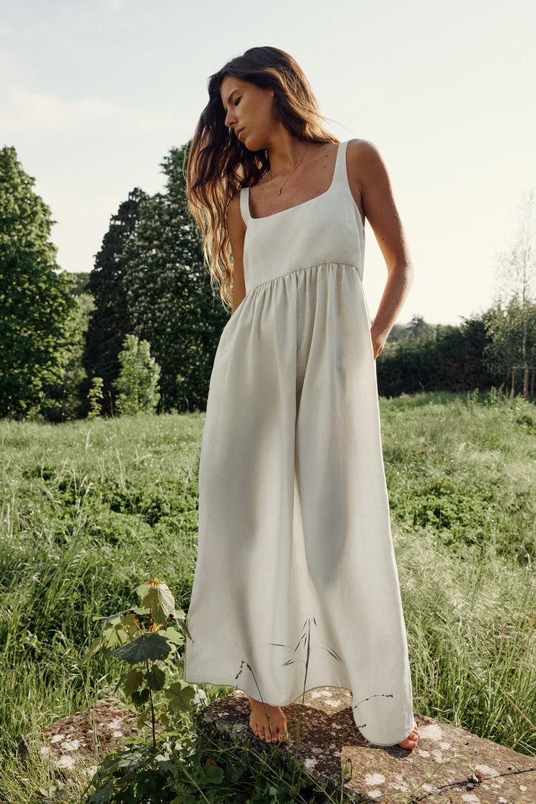 LINEN BLEND MIDI DRESS