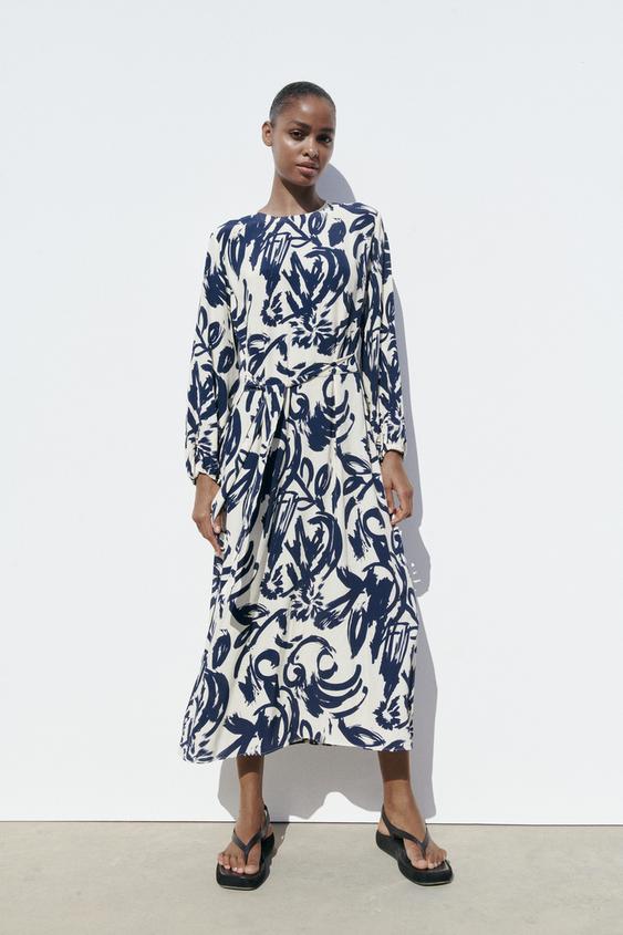 LONG PRINTED DRESS Ecru ZARA Singapore