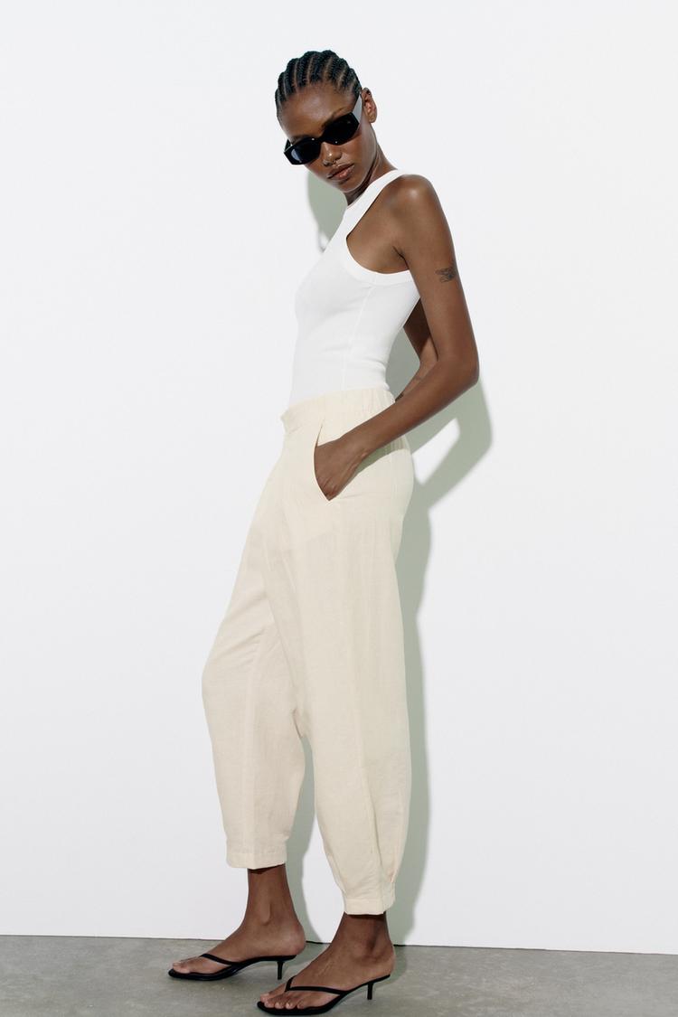 CARROT FIT LINEN BLEND TROUSERS