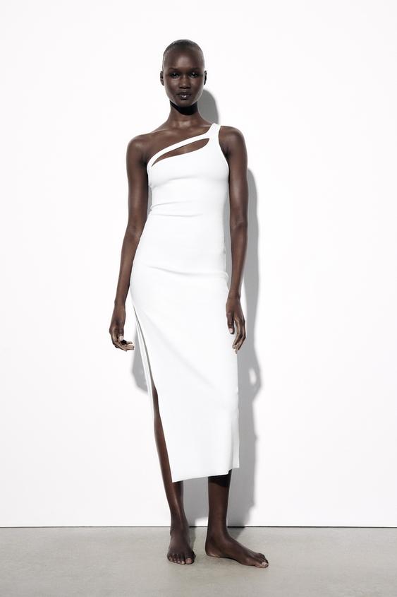 RIBBED LONG DRESS WITH CUTOUT DETAIL White ZARA New Zealand