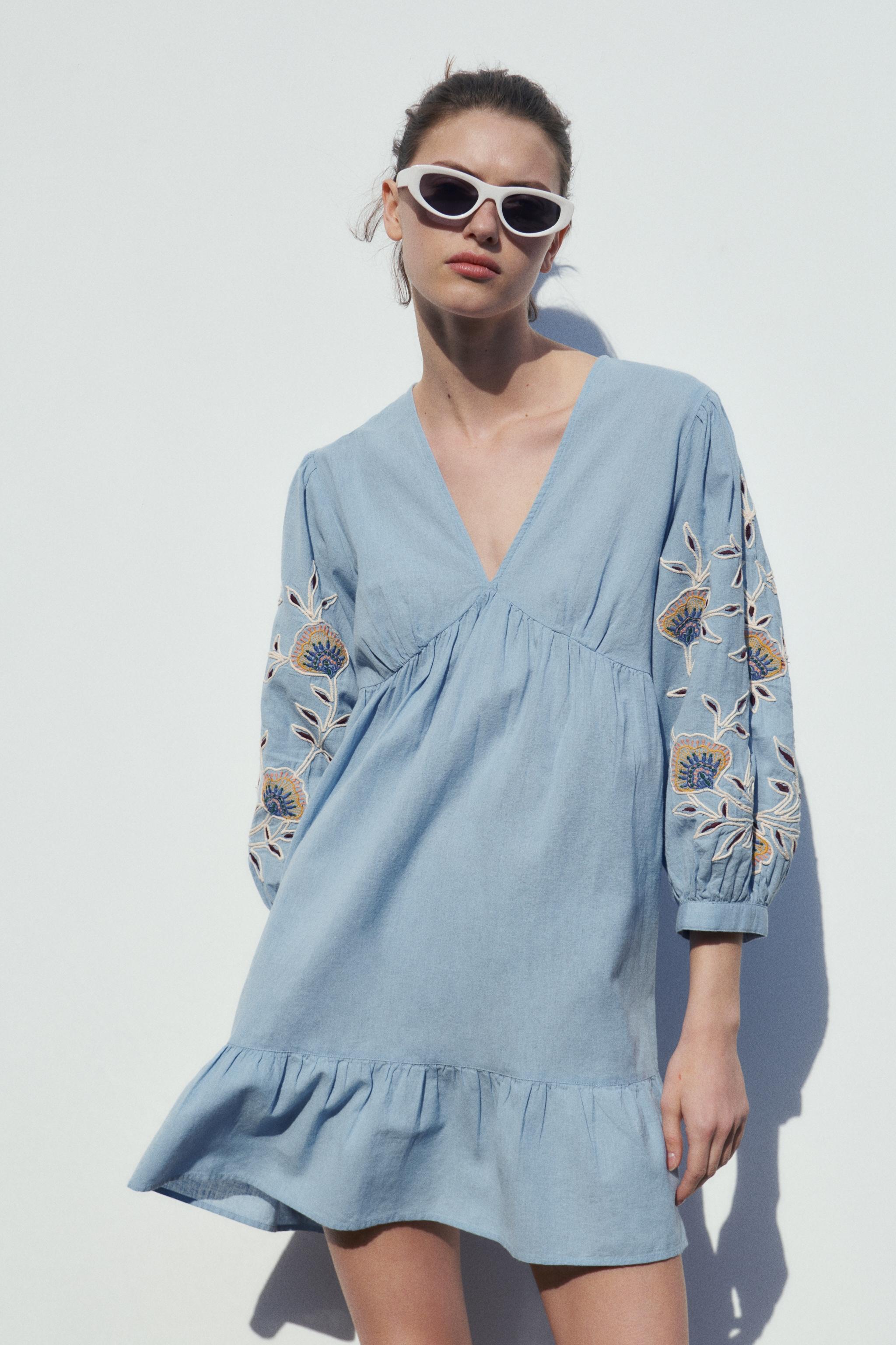 Zara EMBROIDERED LINEN BLEND DRESS Mall of America®