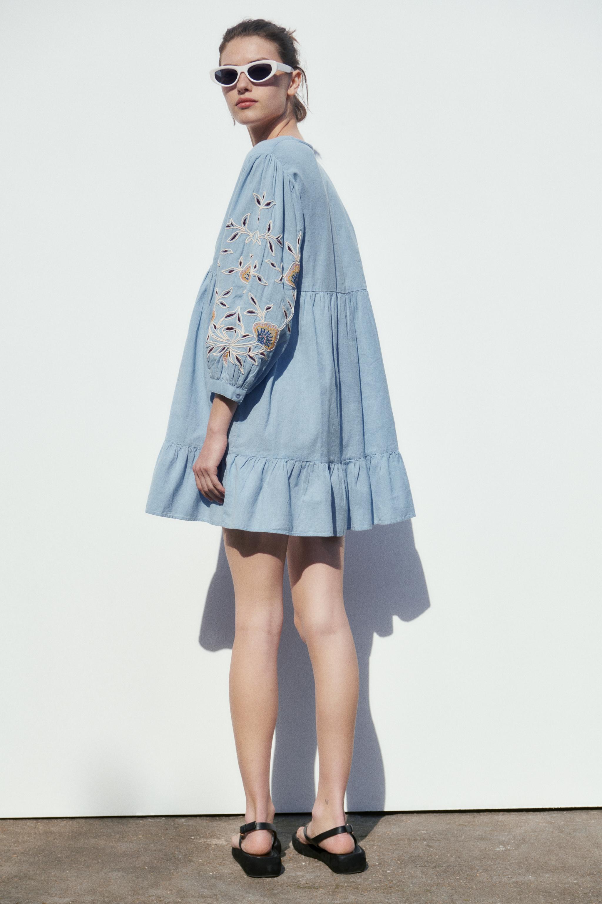 Zara EMBROIDERED LINEN BLEND DRESS Mall of America®