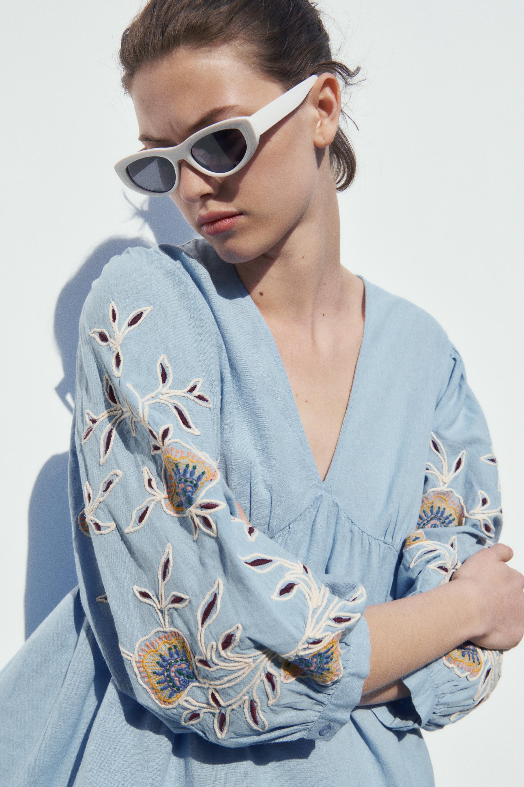 Zara EMBROIDERED LINEN BLEND DRESS Mall of America®