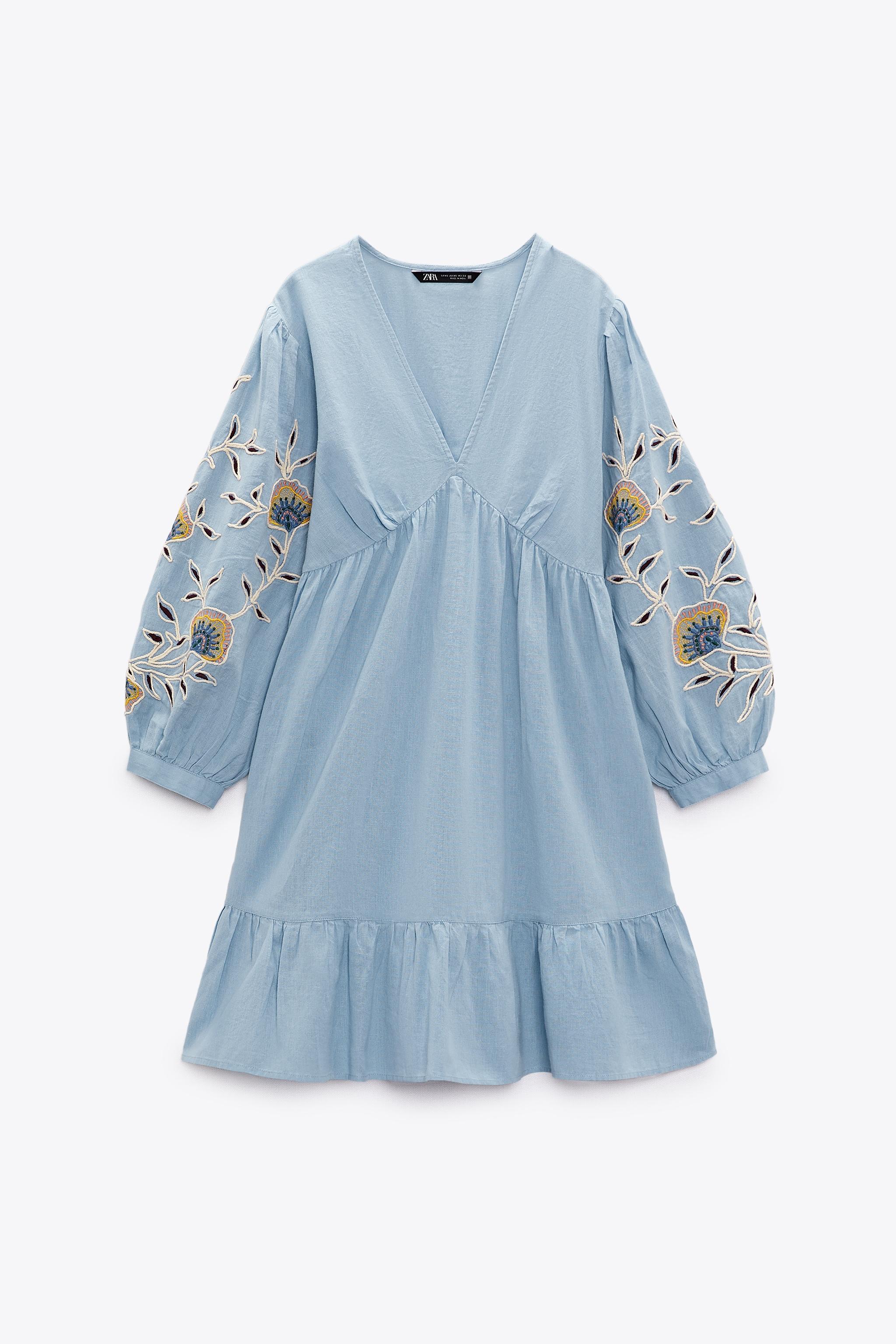 Zara EMBROIDERED LINEN BLEND DRESS Mall of America®