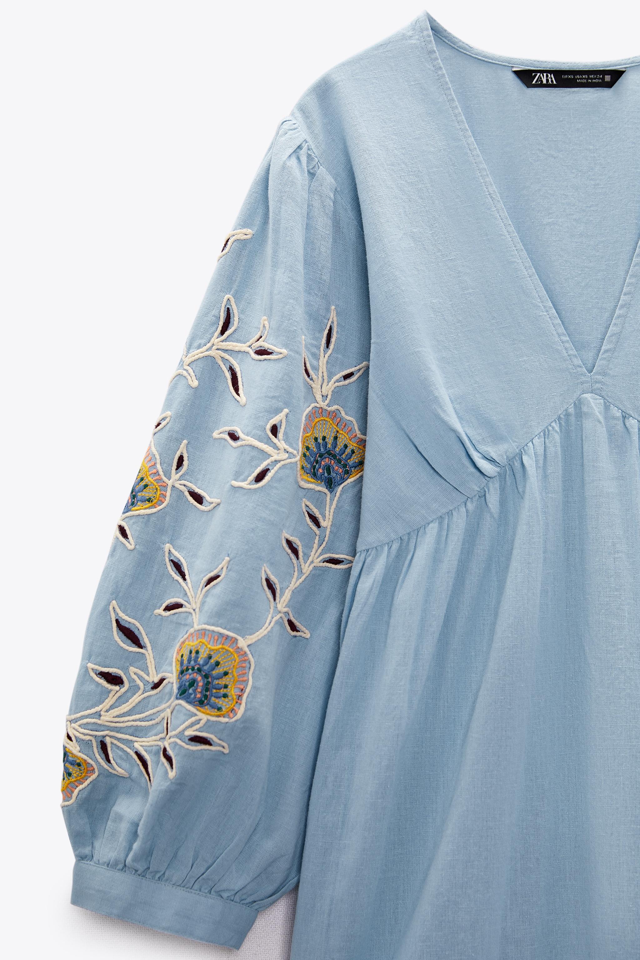 Zara EMBROIDERED LINEN BLEND DRESS Mall of America®
