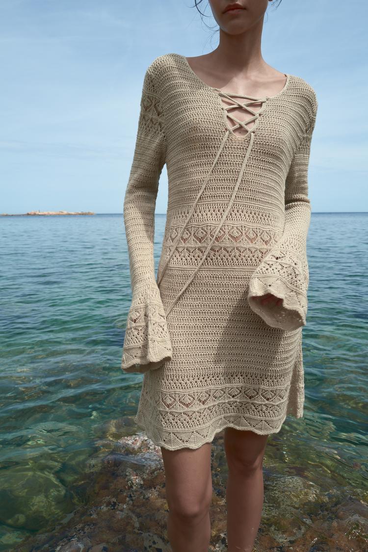 Zara POINTELLE KNIT DRESS 05802064711