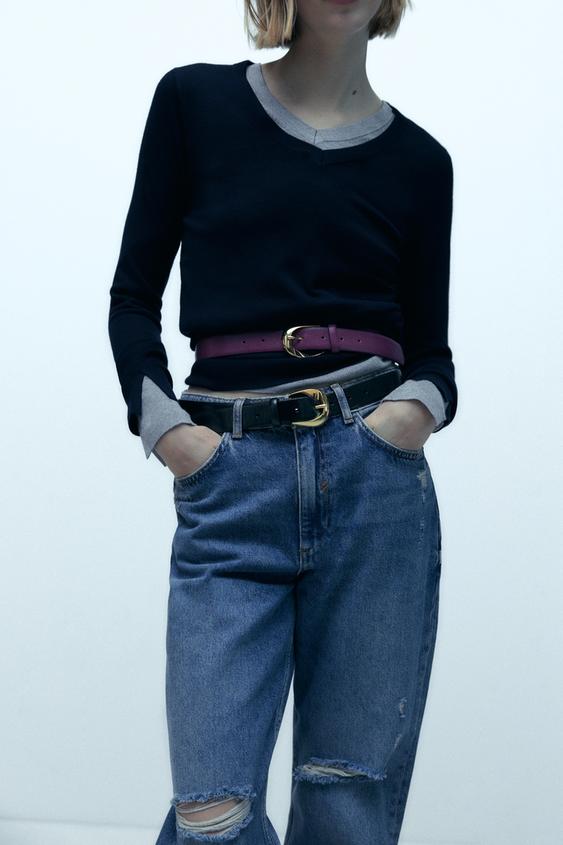 LEATHER BELT Black ZARA