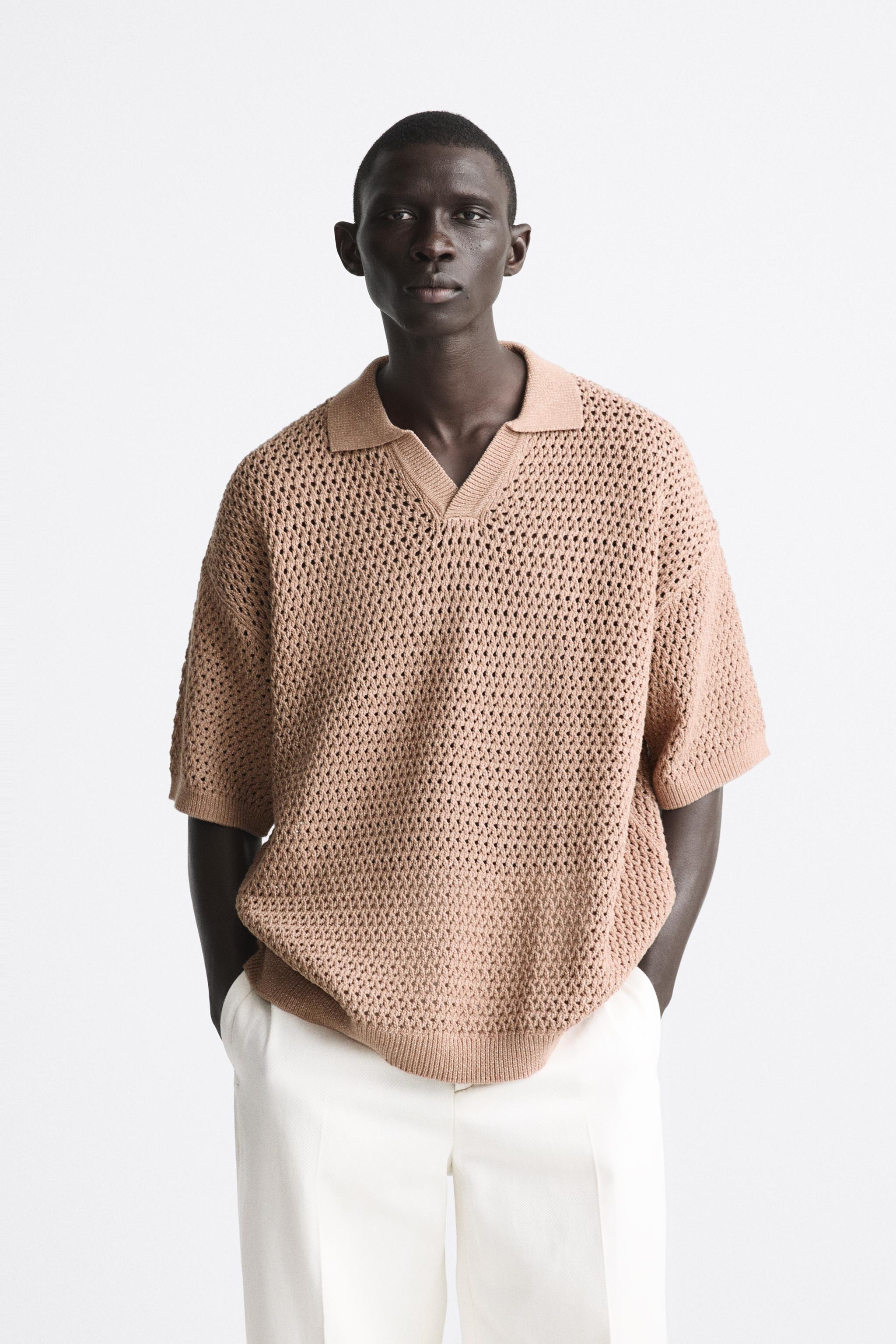 Zara TEXTURED CROCHET KNIT POLO Square One