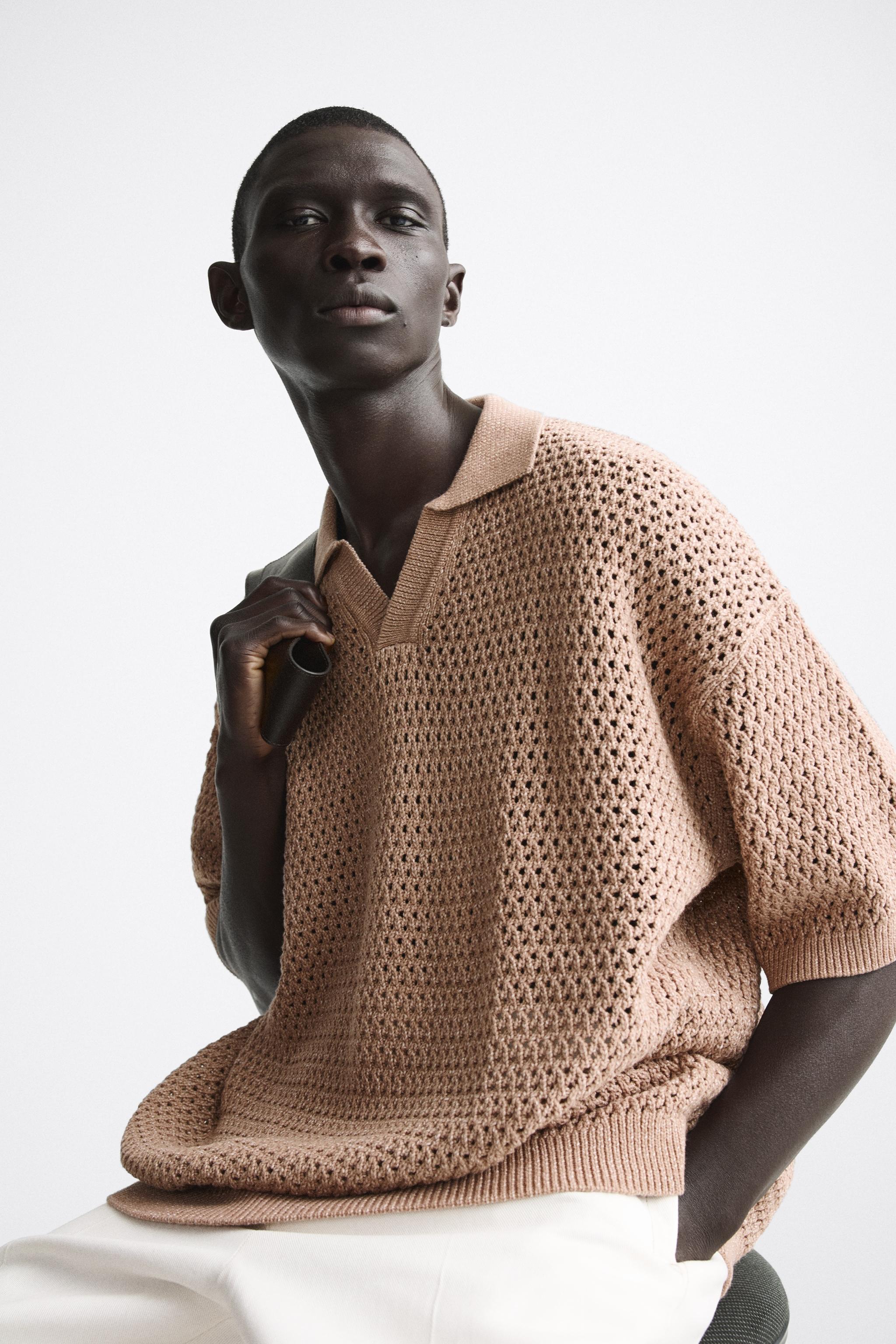 Zara TEXTURED CROCHET KNIT POLO Square One