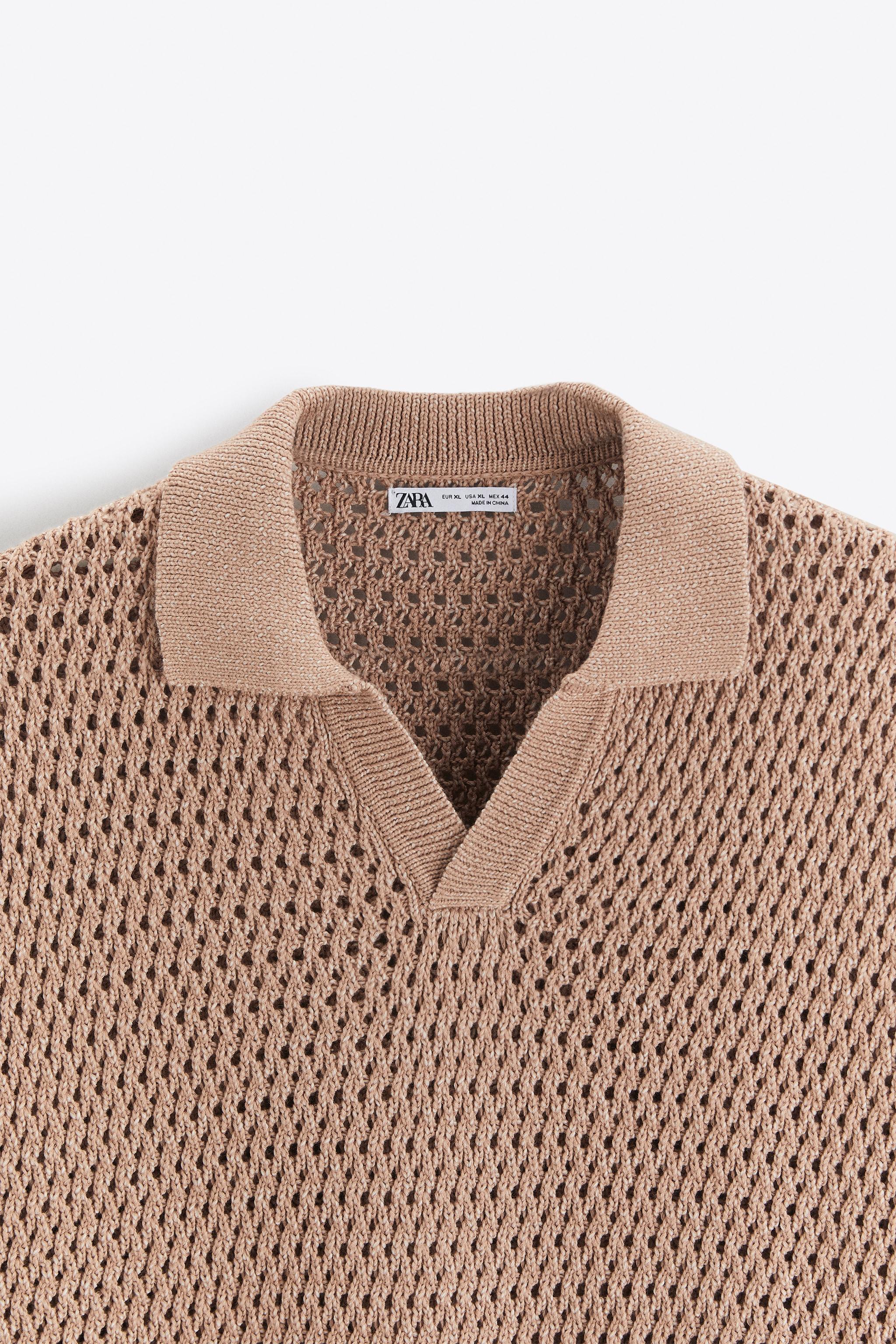 Zara TEXTURED CROCHET KNIT POLO Square One