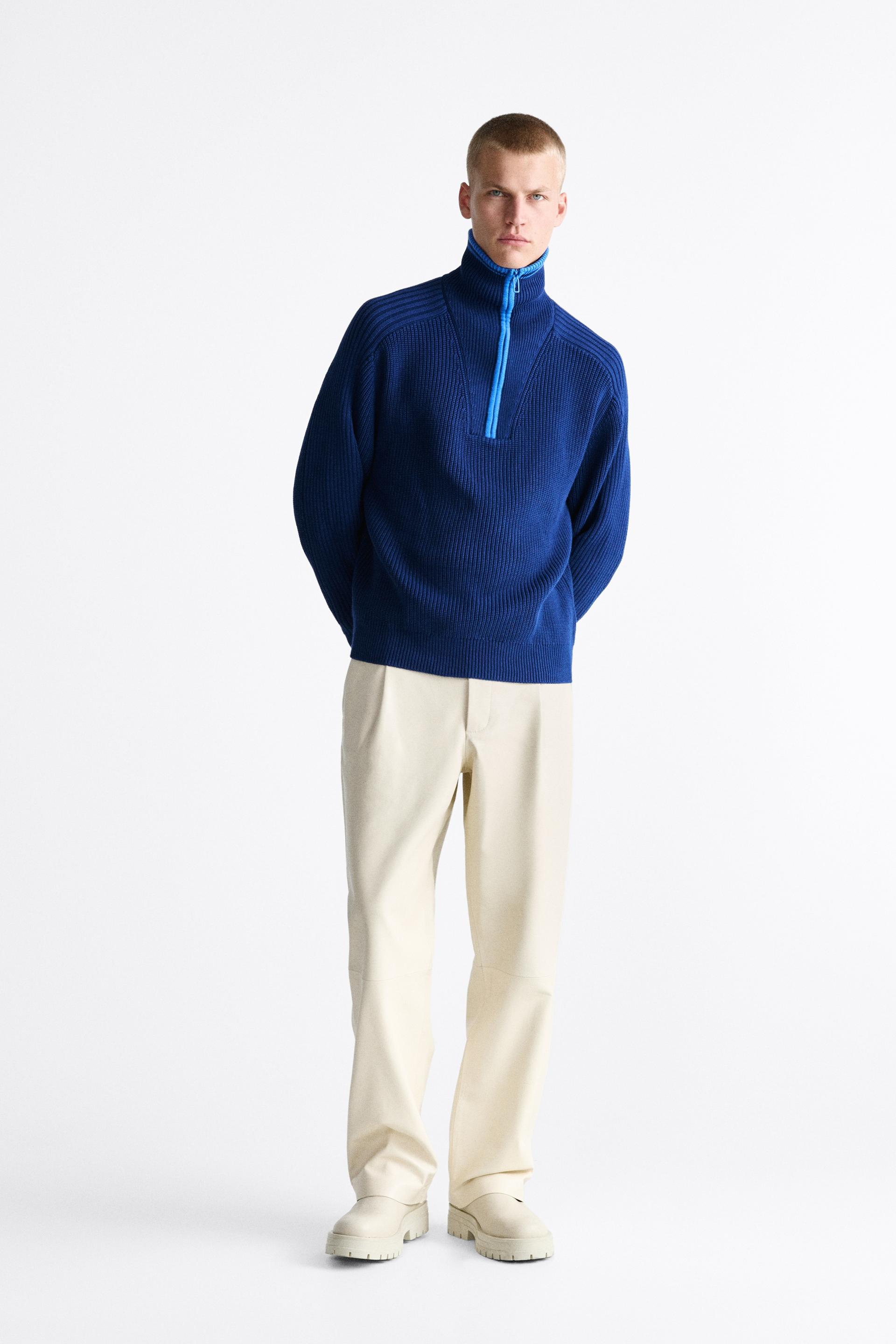 CONTRAST SWEATER WITH ZIP LIMITED EDITION Blue ZARA Cambodia contrast-sweater-with-zip-limited-edition-blue-zara-cambodia