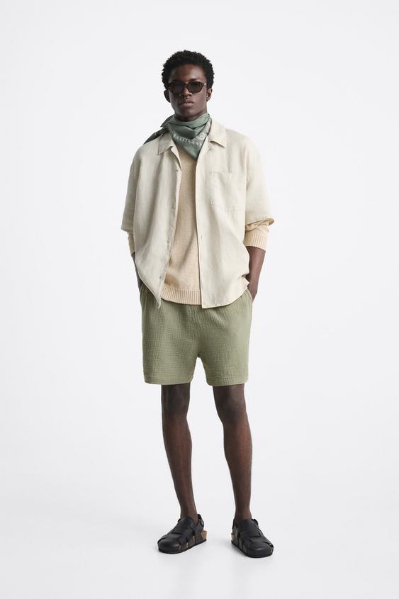 CREASEDEFFECT BERMUDA SHORTS Khaki ZARA Australia