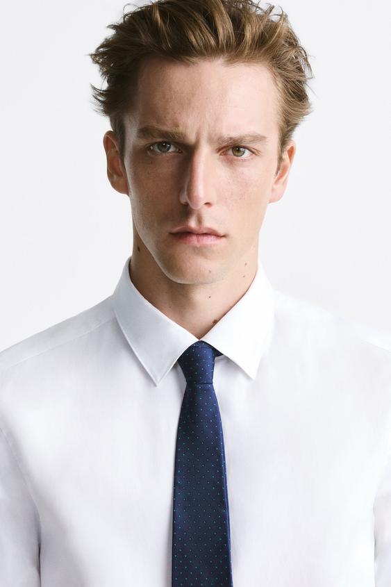 100 SILK POLKA DOT TIE Navy blue ZARA New Zealand