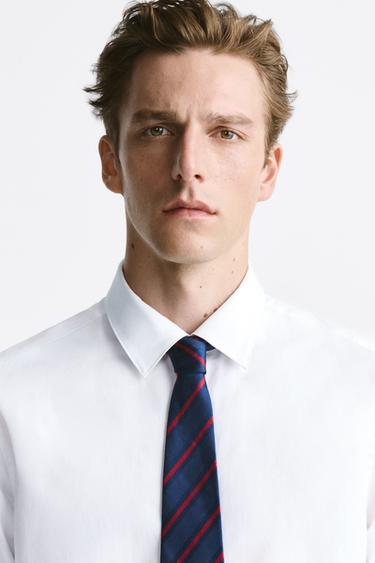 CRAVATE 100% SOIE Ã? RAYURES - Bleu marine | ZARA France cravate bleu marine zara