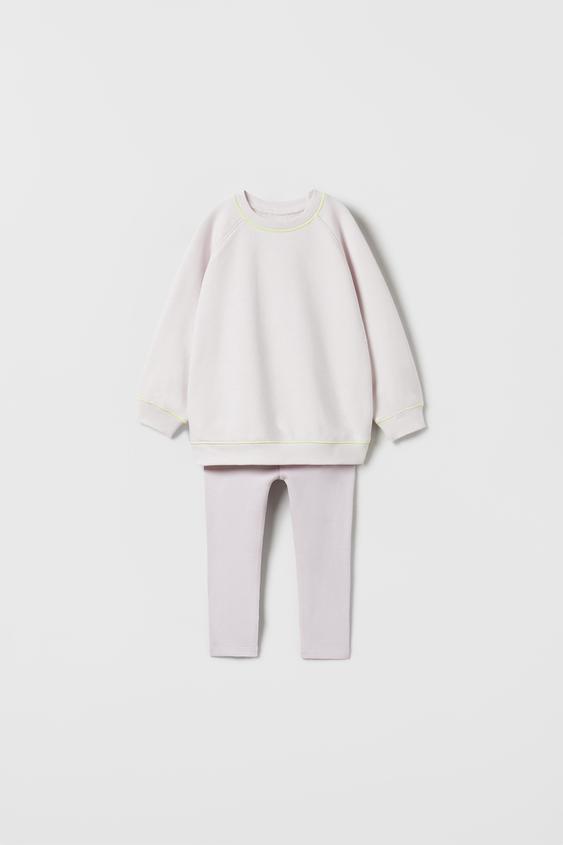 TOPSTITCHED SWEATSHIRT AND LEGGINGS SET Pastel mauve ZARA New Zealand