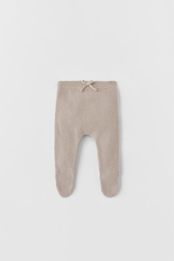 KNIT FOOTED LEGGINGS WITH TIED DETAIL Mink ZARA Singapore