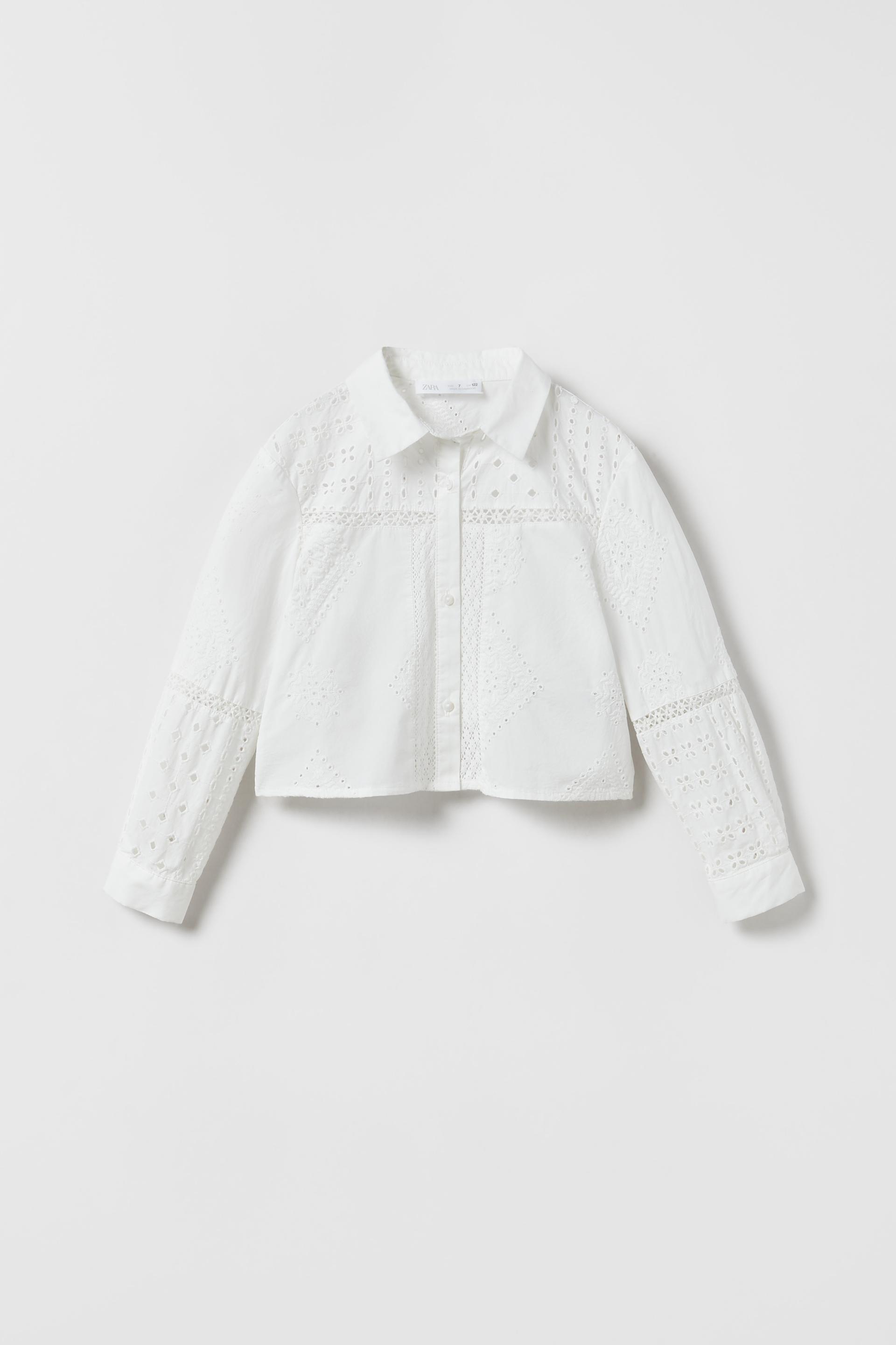 CAMISA BORDADO SUIZO Y ENCAJE Blanco ZARA Chile