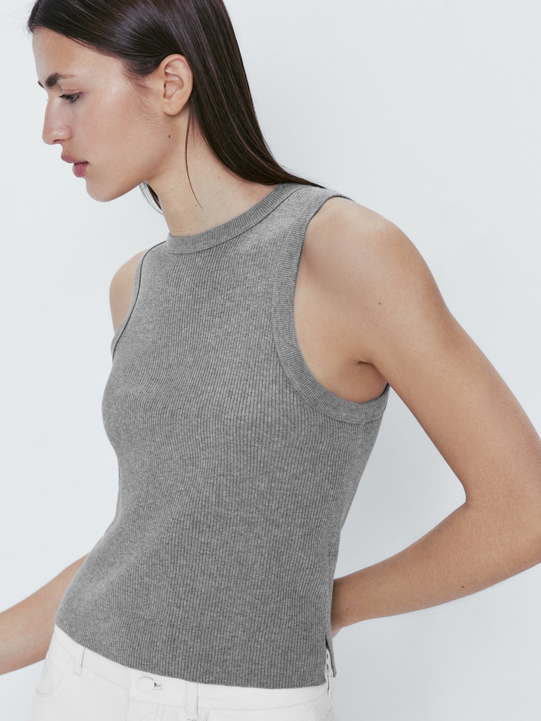 Ribbed cotton and silk blend top
