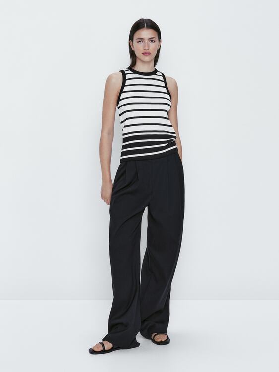 Sleeveless top with contrast stripes - Oyster White | ZARA United States