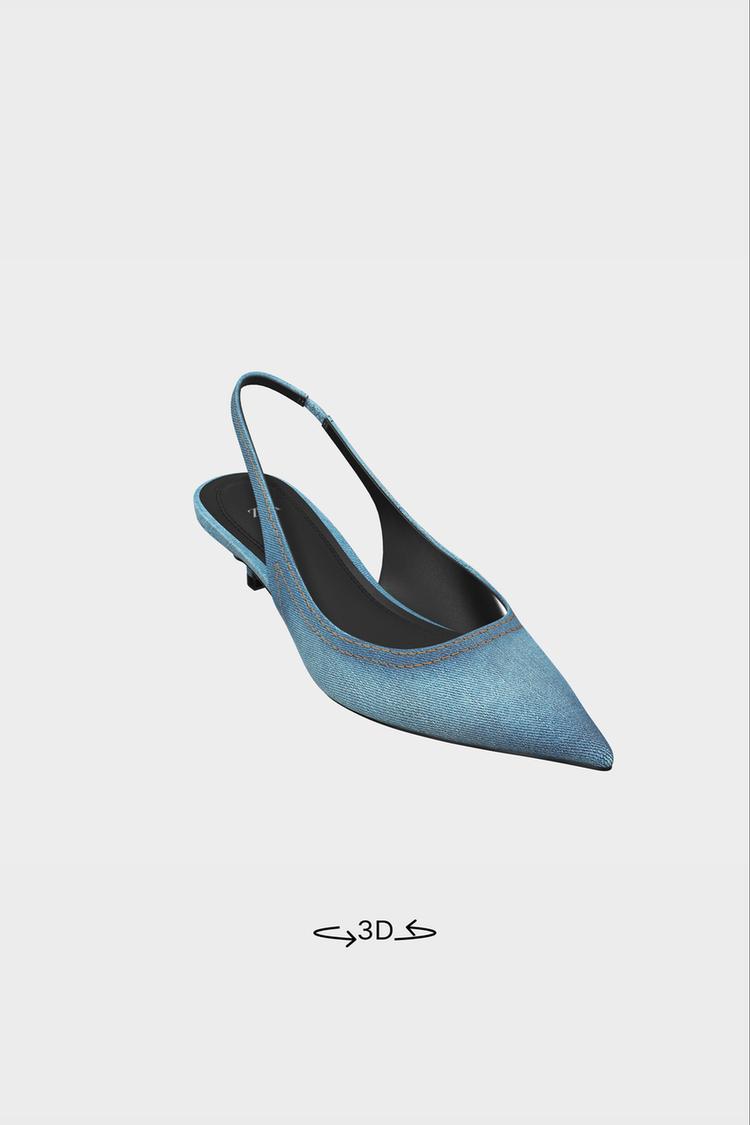 DENIM HEELED SLINGBACK SHOES