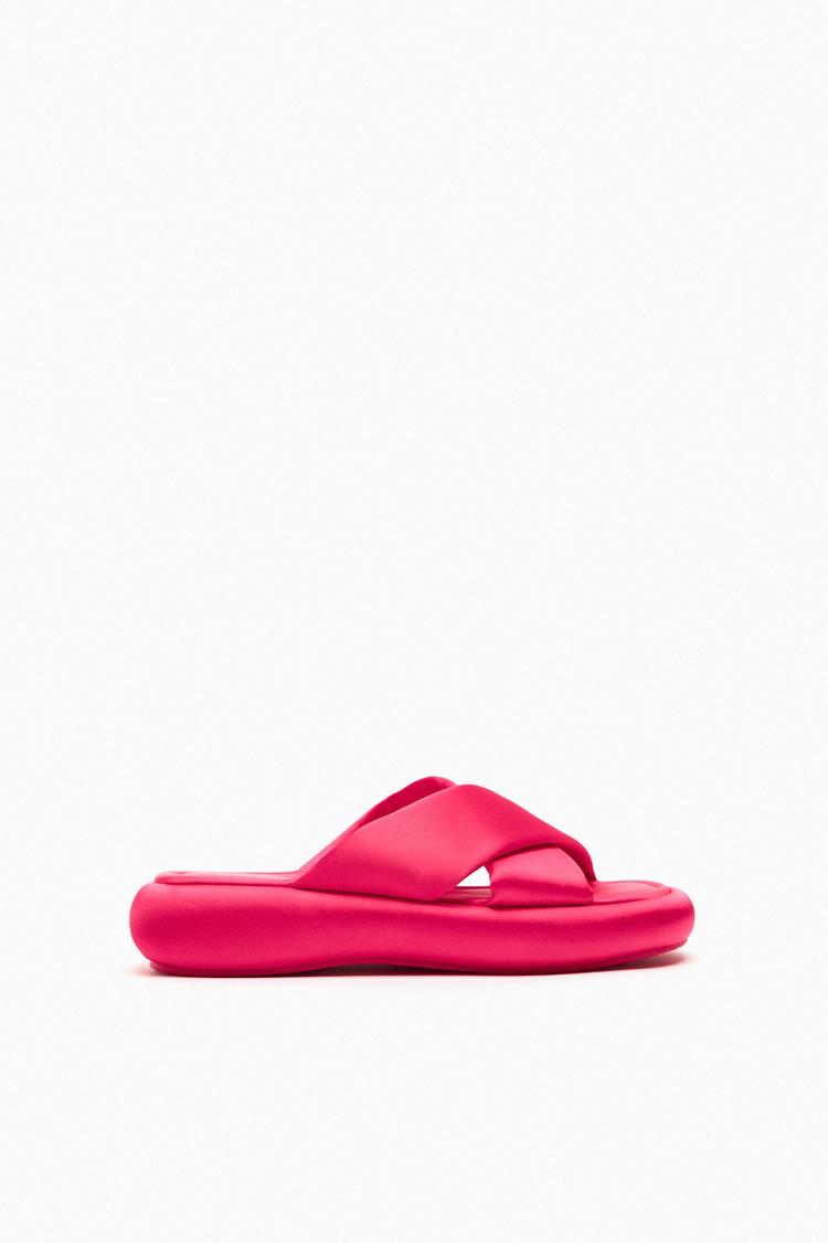 CRISS-CROSS FLAT FABRIC SLIDER SANDALS