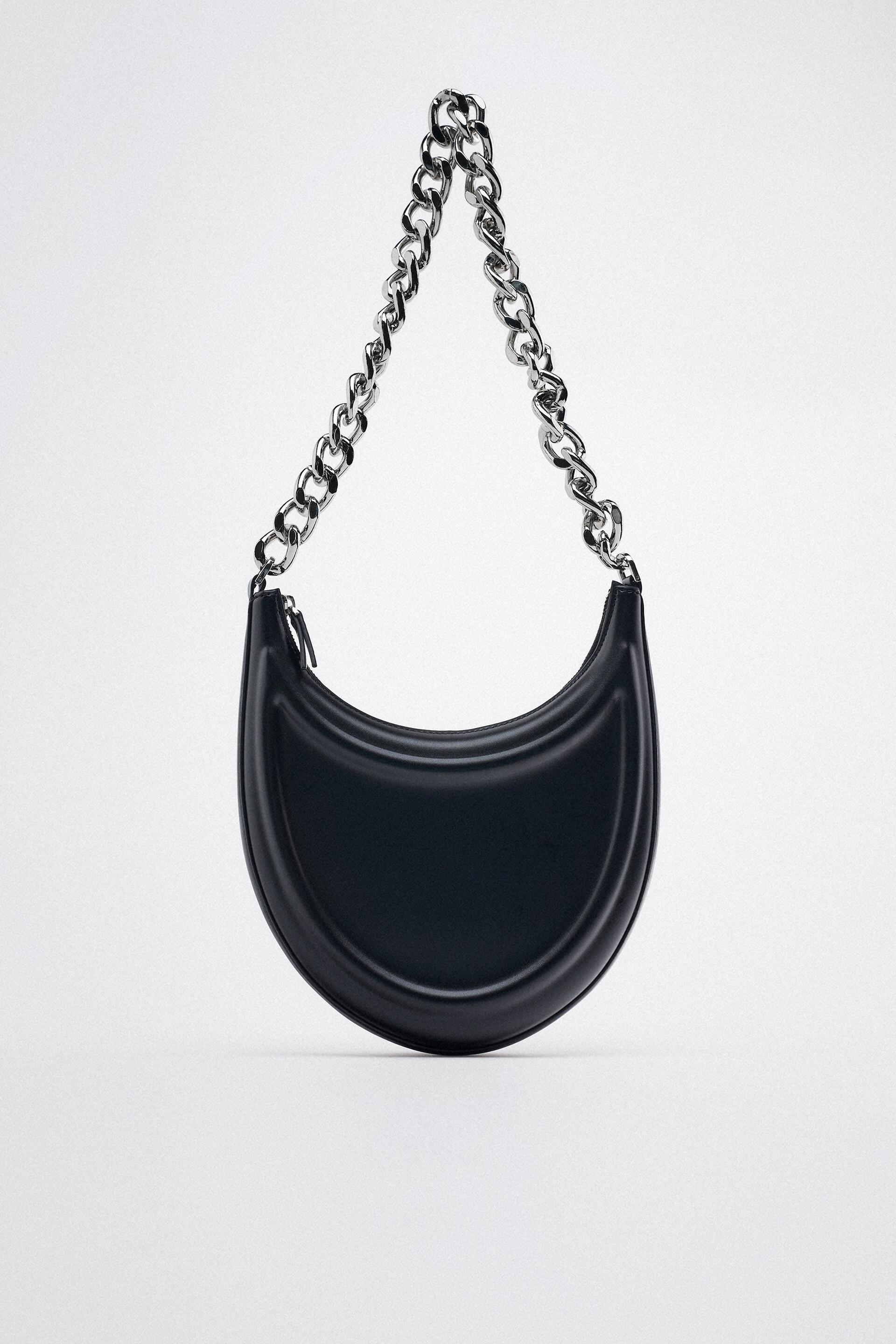 Sac Chaîne Zara En Cuir Suédé Noir - Taille Moyenne (40x26 Cm) - Occasion