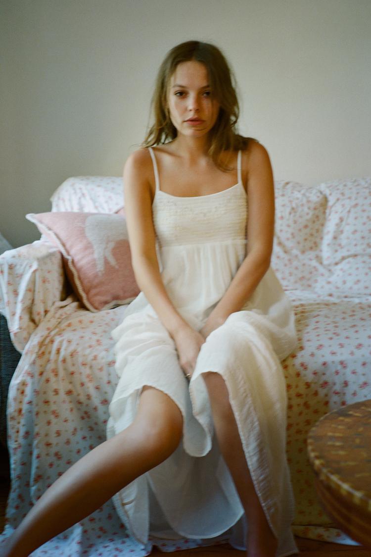 EMBROIDERED COTTON CHIFFON DRESS