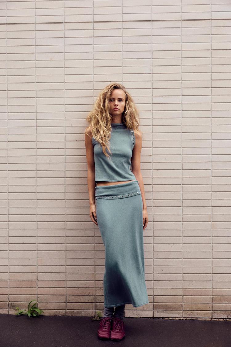 HALTER TOP WITH METAL EYELETS