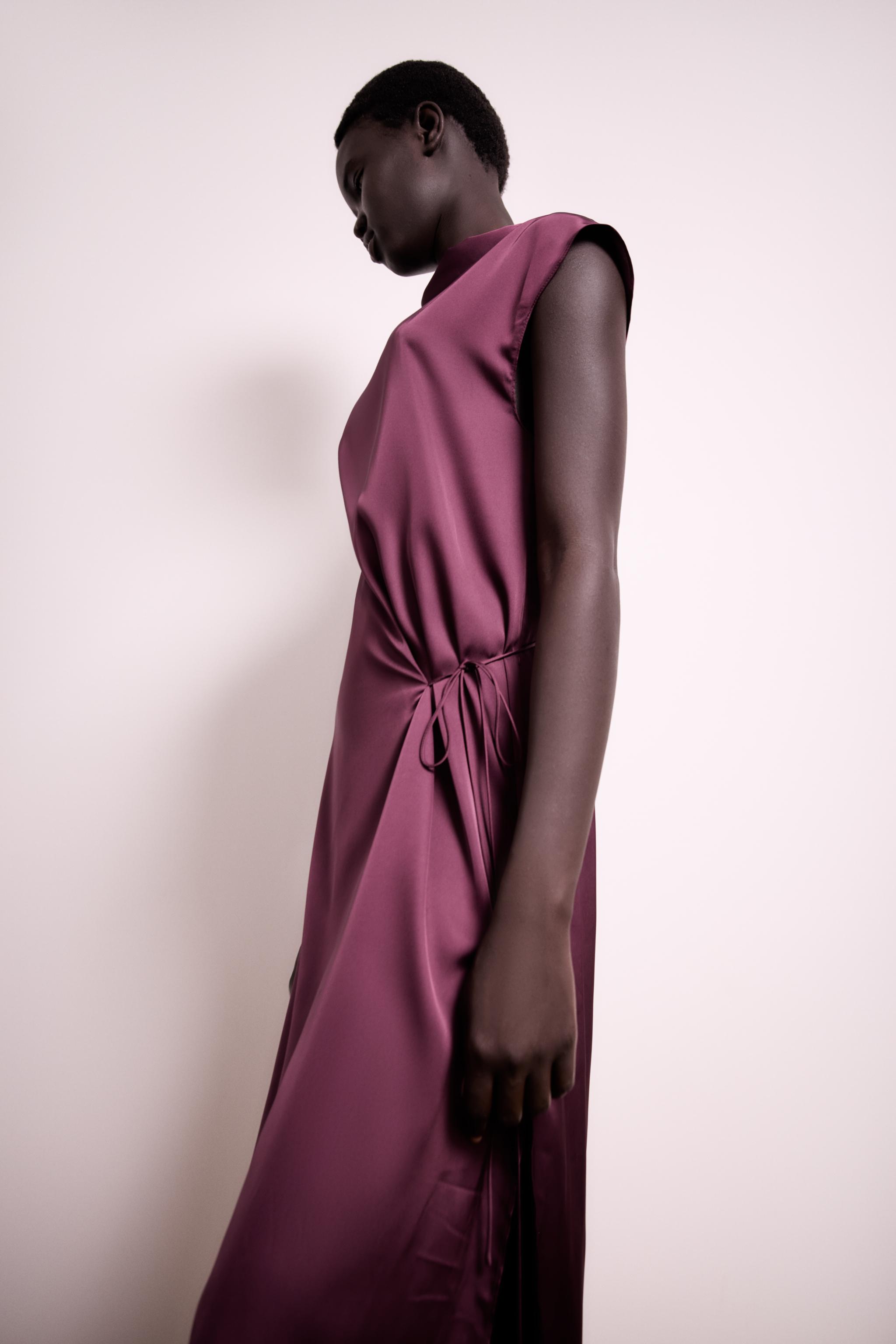 zara knotted satin effect dress ASYMMETRIC SATIN EFFECT KNOTTED DRESS - Green