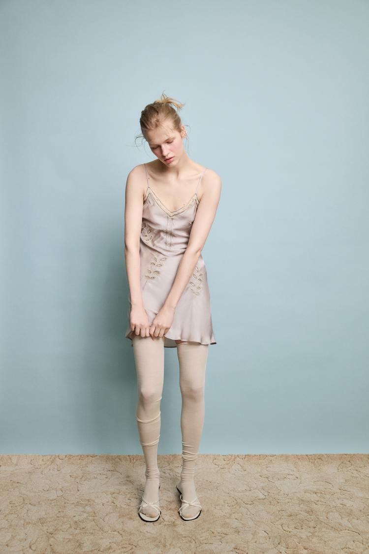 SLIP DRESS WITH EMBROIDERY AND BEADING