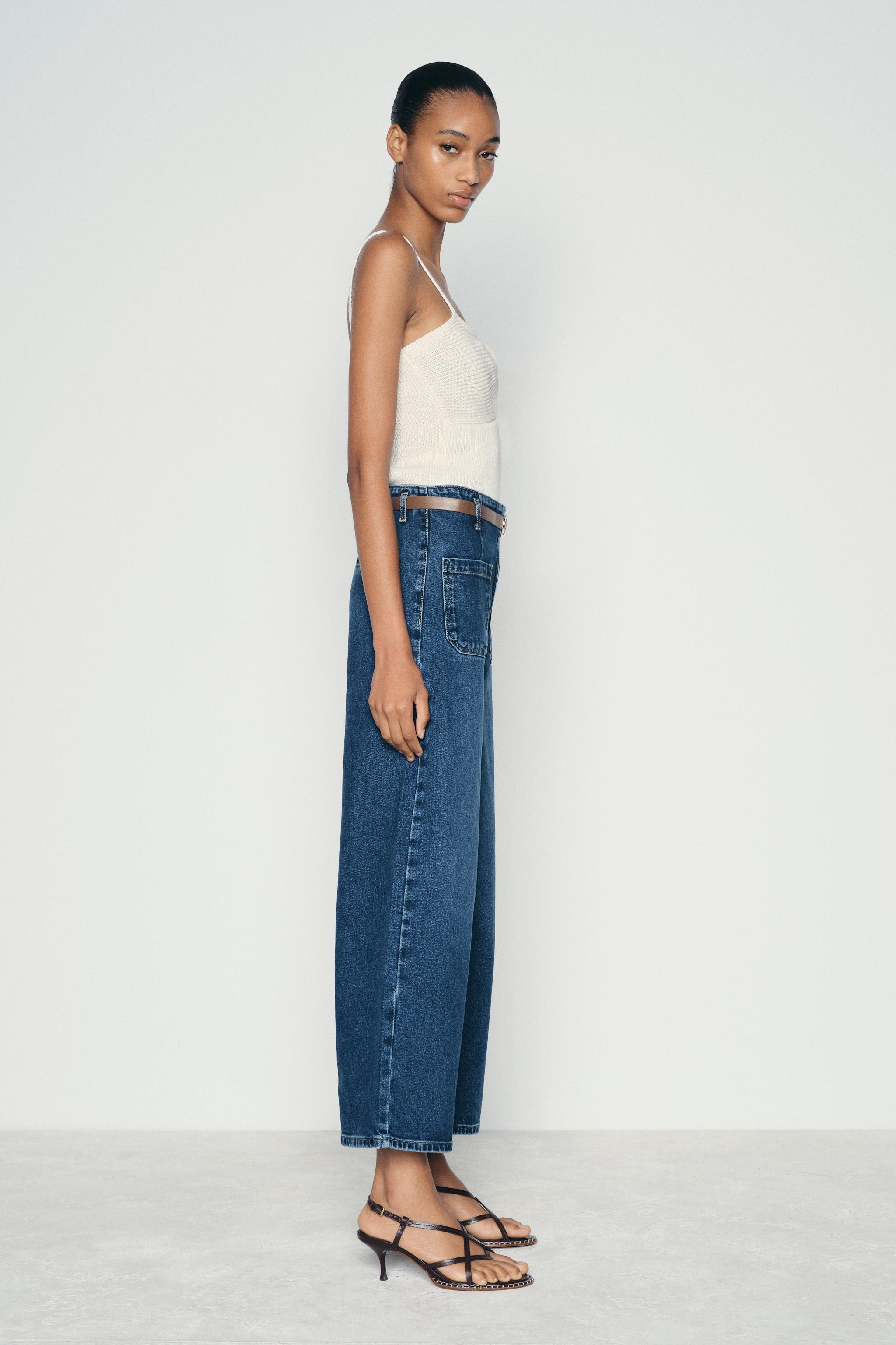 Zara Z1975 BELTED HIGH RISE CROPPED WIDE LEG JEANS | Square One Zara Z1975 BELTED HIGH RISE CROPPED WIDE LEG JEANS | Square One