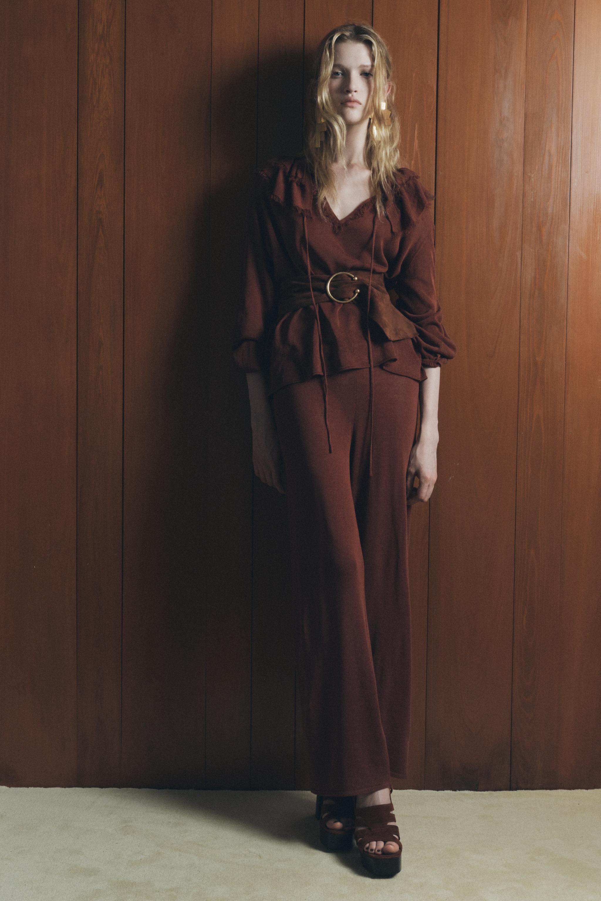Zara STRAIGHT LEG KNIT PANTS WITH SIDE BUTTONS | Square One