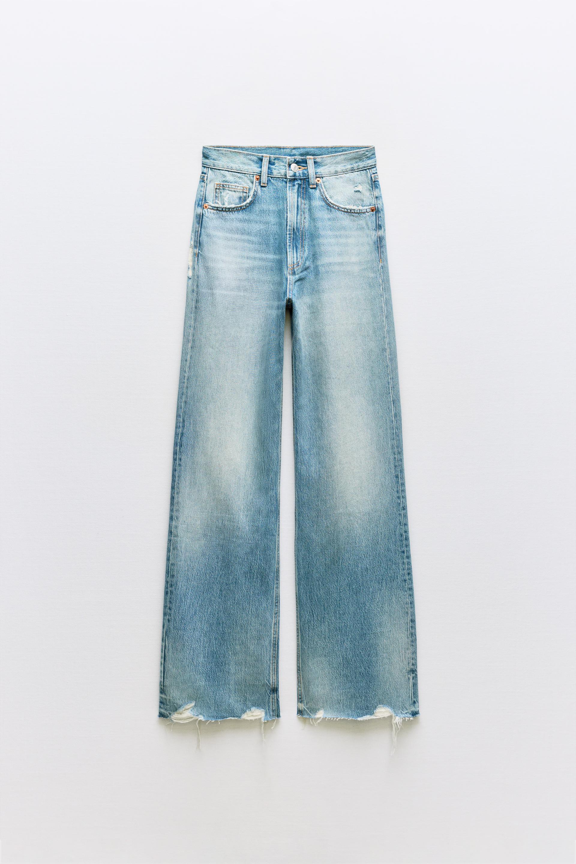 Zara Jeans Rib Zara Ripped High Rise Trf Wide Leg Jeans International Shipping