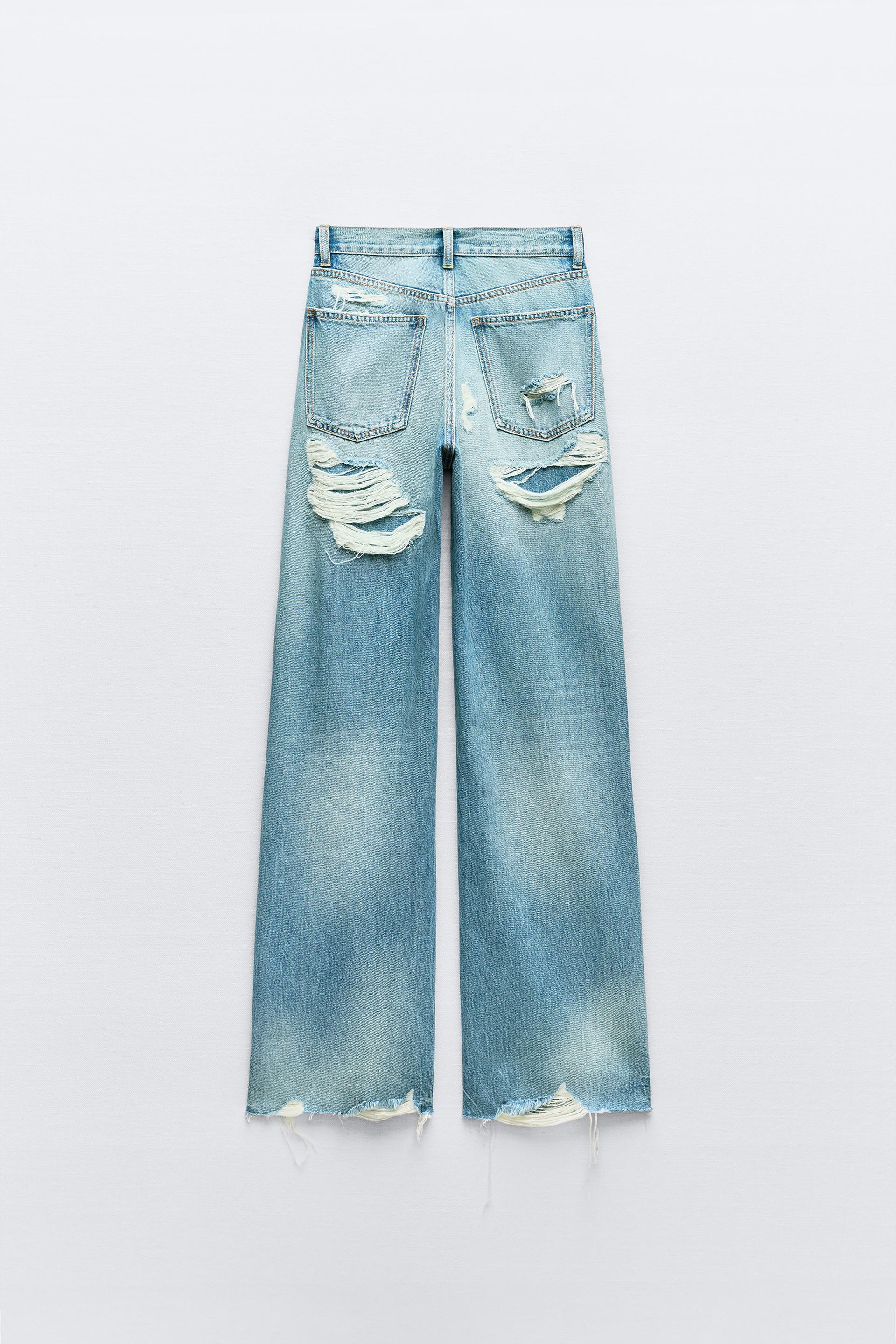 Zara Jeans Rib Zara Ripped High Rise Trf Wide Leg Jeans International Shipping