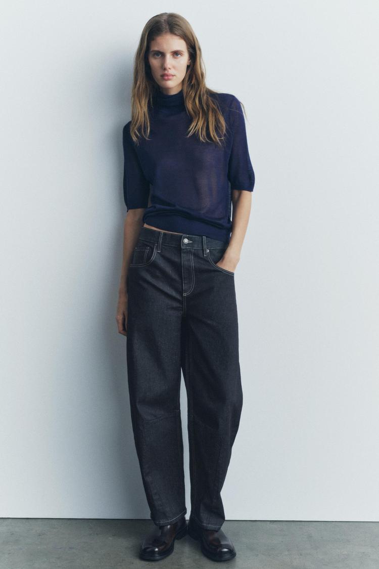 CASHMERE AND SILK BLEND HIGH COLLAR SWEATER