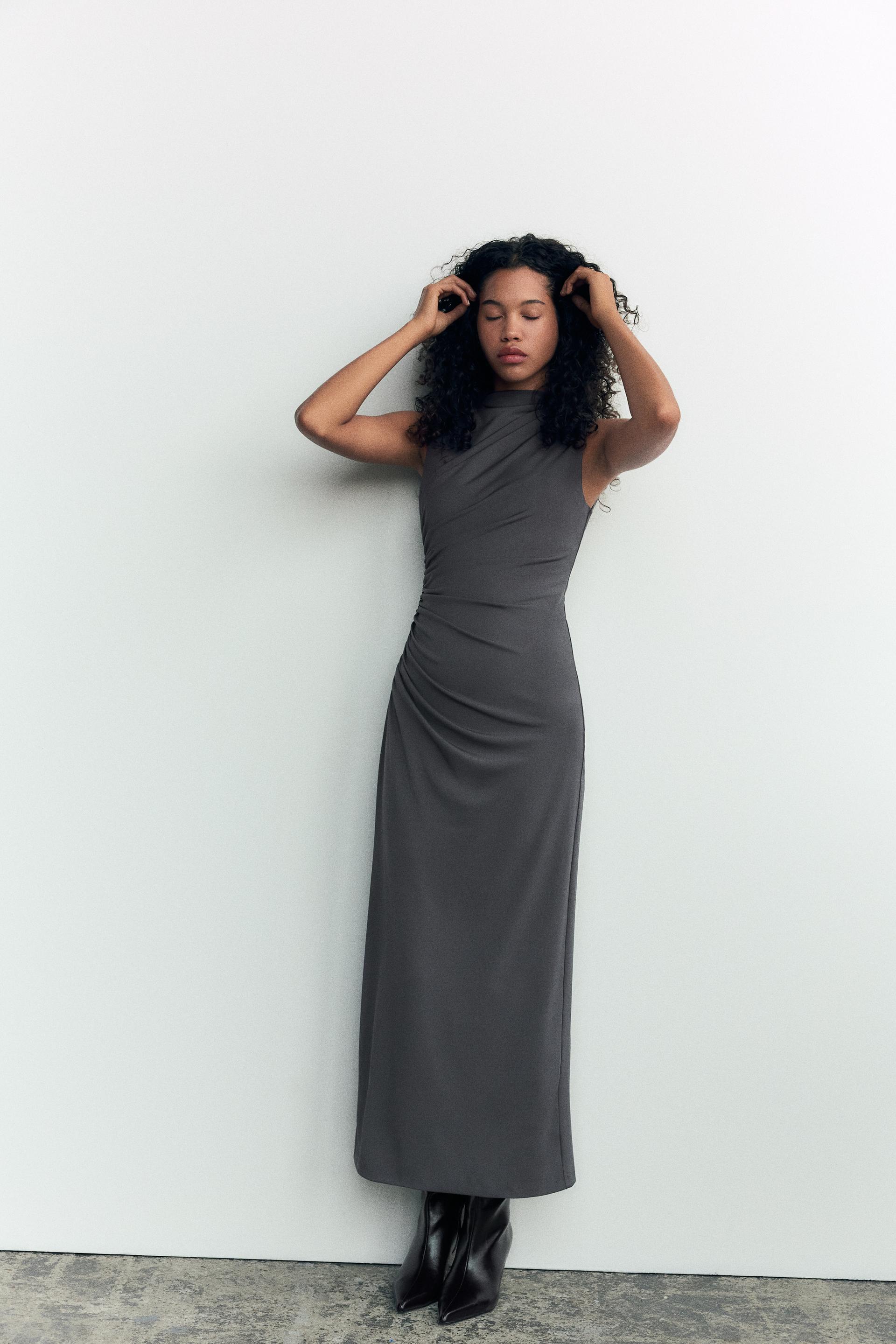 Draped Midi Zara Grey Midi Dress Very Flattering Zara Draped Midi Dress, Draped Midi Zara Grey Midi Dress Very Flattering Zara Draped Midi Dress,