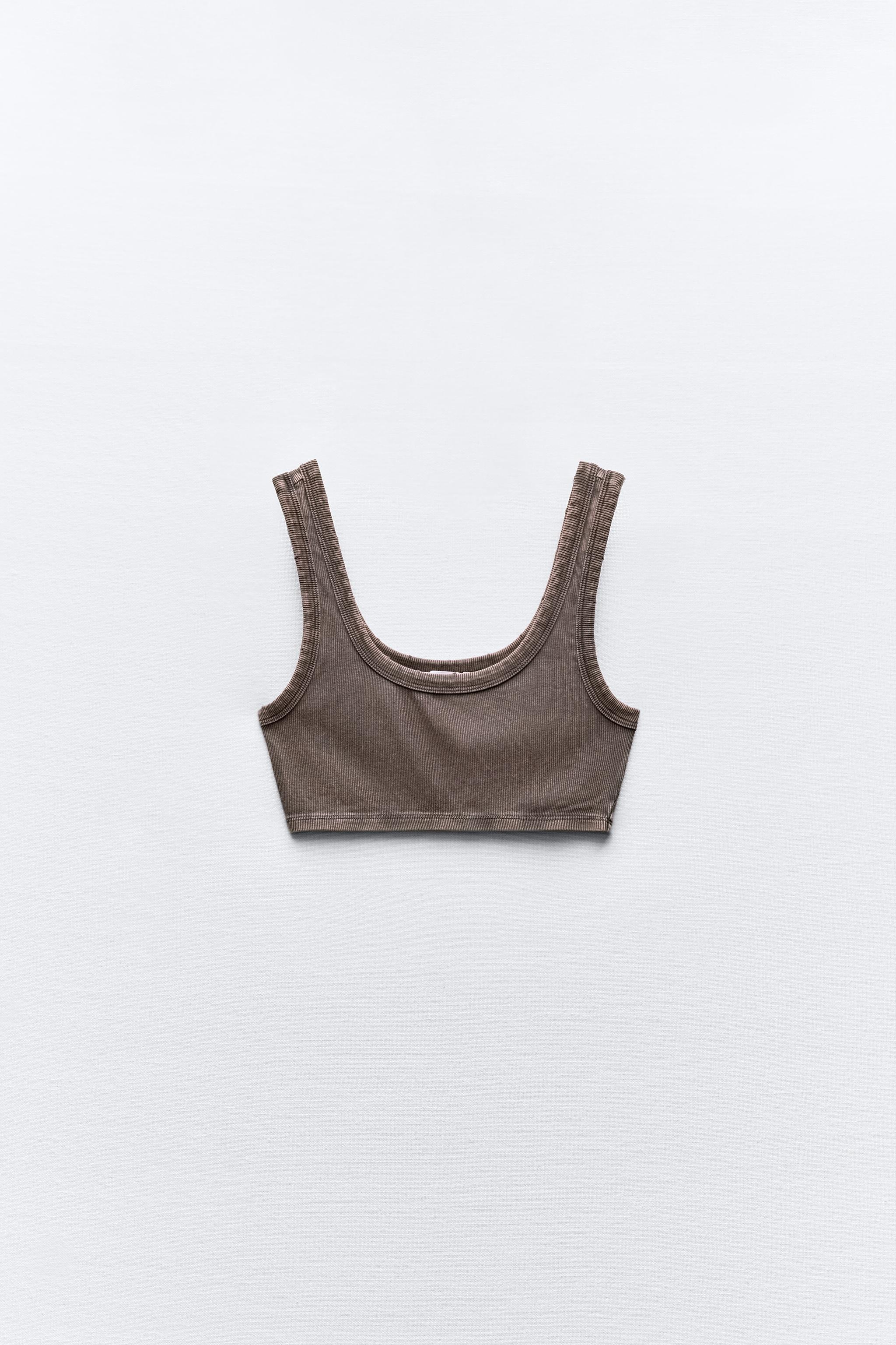 Zara RIB WASHED EFFECT RIPPED CROP TOP | Bayshore Shopping