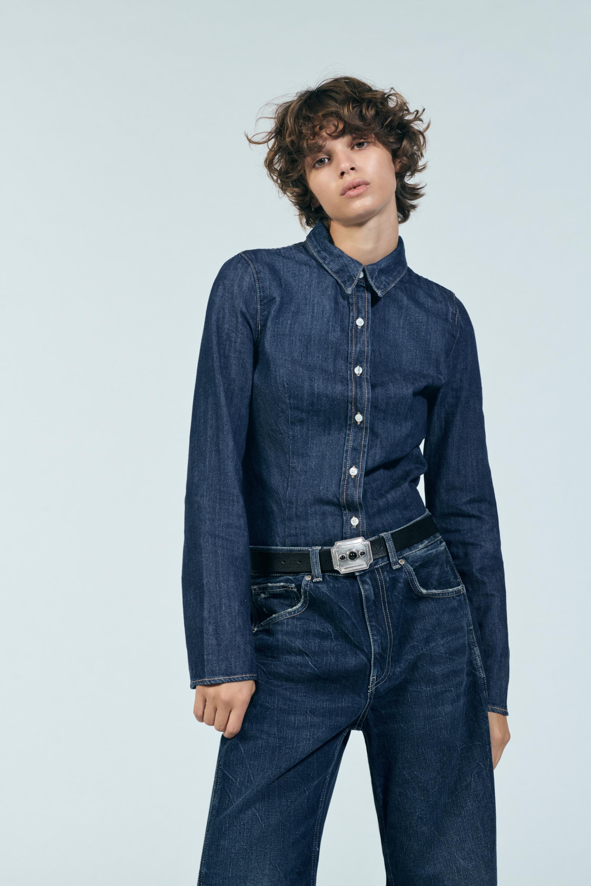 ★ZARA★ TRF NFL PATRIOTS DENIM OVERSHIRT TRF OVERSIZED DENIM OVERSHIRT - Dark indigo | ZARA United States