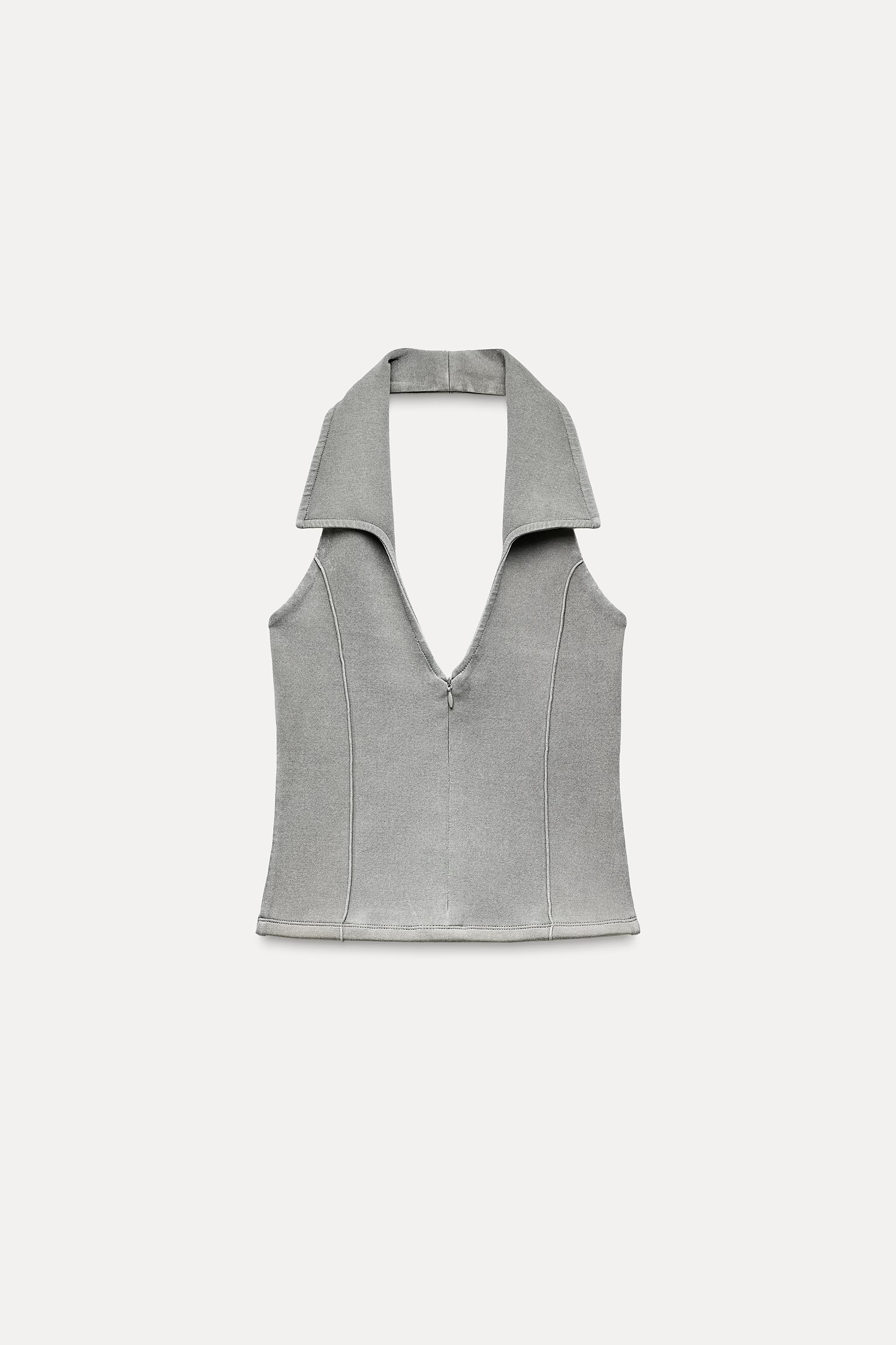 WASHED EFFECT INTERLOCK HALTER NECK POLO SHIRT