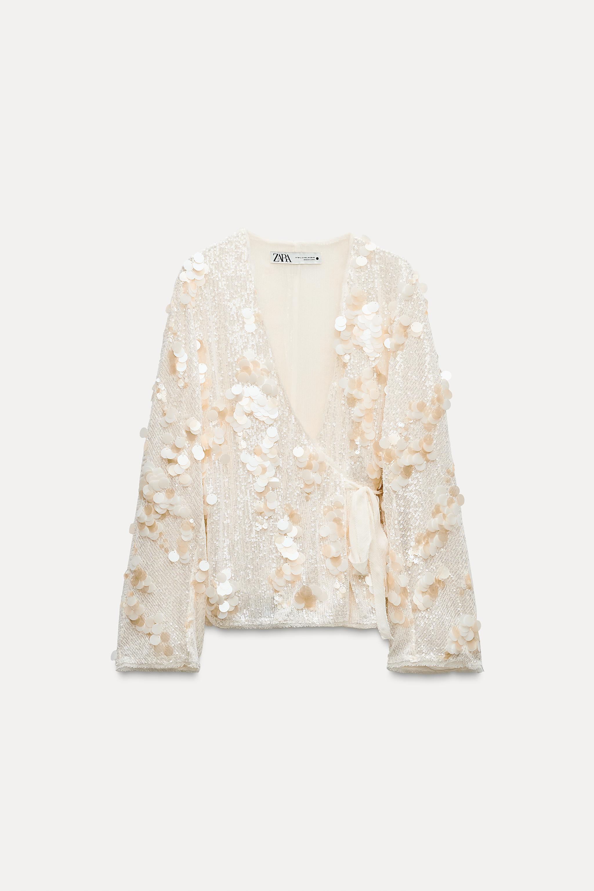zara sequin kimono dress ZARA Sequin Beaded Pearl Shirt Jacket Dress Tunic Kimono Cardigan Coat 4786 268