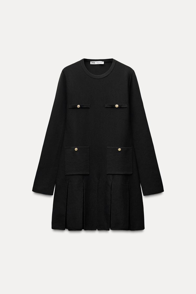 SHORT PLEATED KNIT DRESS