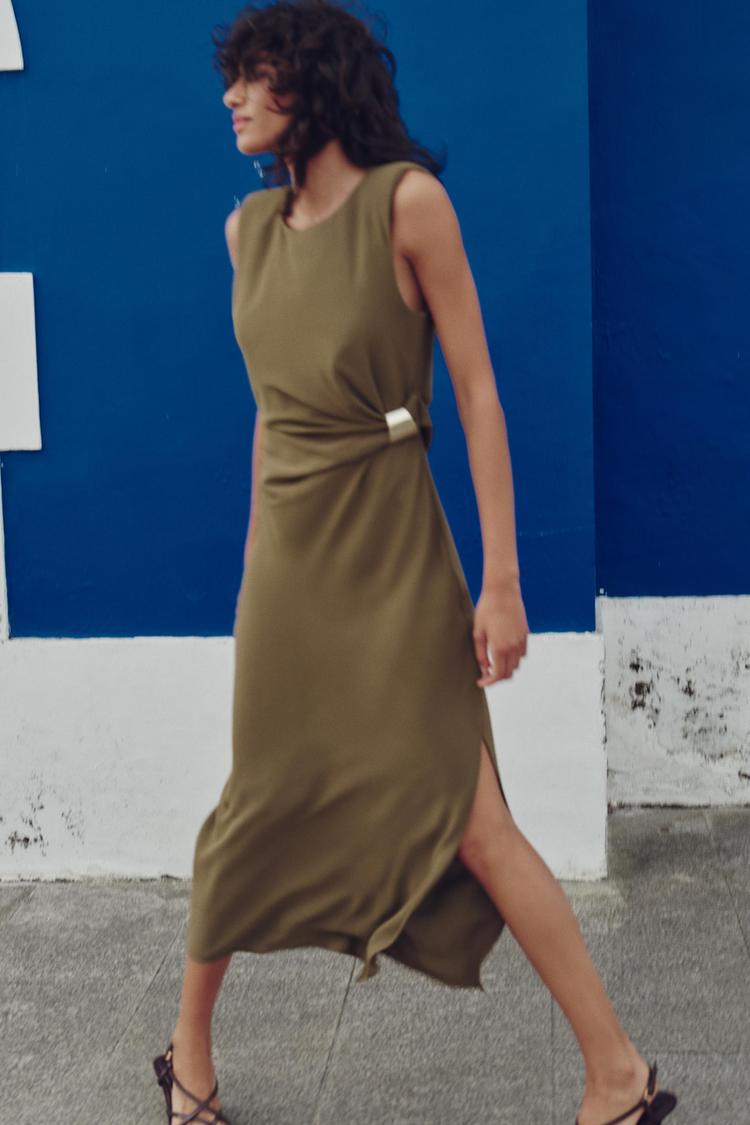 SHOULDER PAD MIDI DRESS