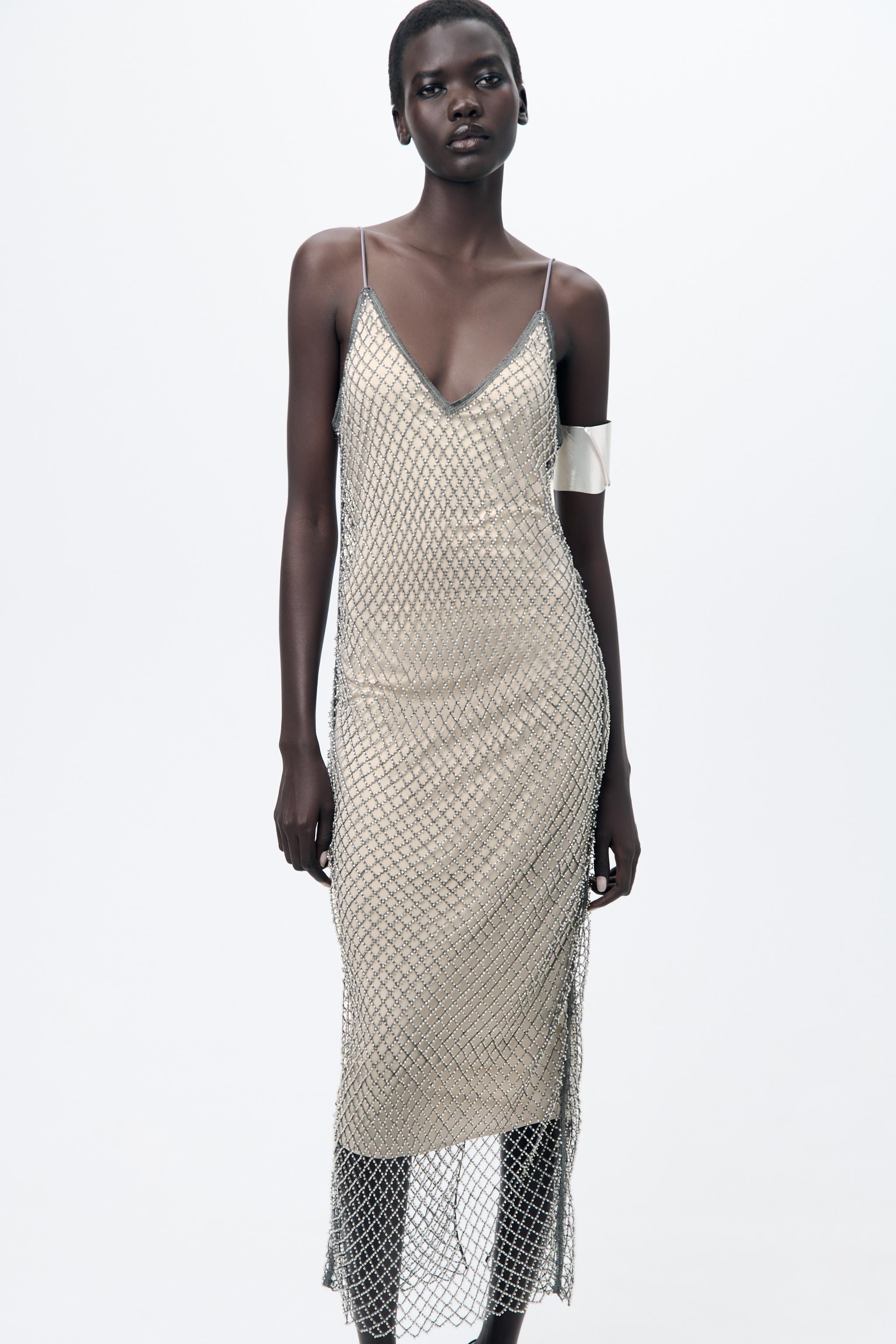 zara mesh slip dress Zara Gold Mesh Slip Dress by Zara