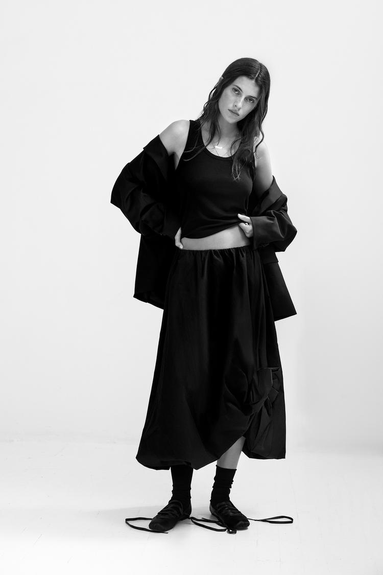 BALLOON BOW MIDI SKIRT