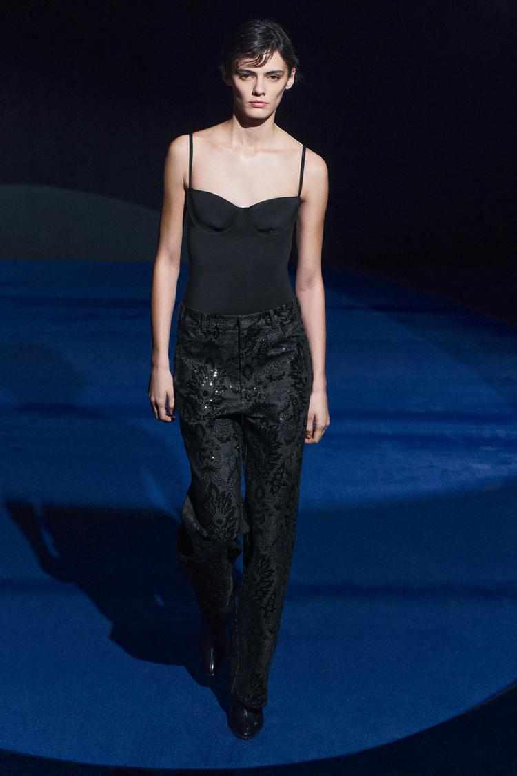 STRAIGHT CUT MID RISE SEQUIN JEANS ZW COLLECTION