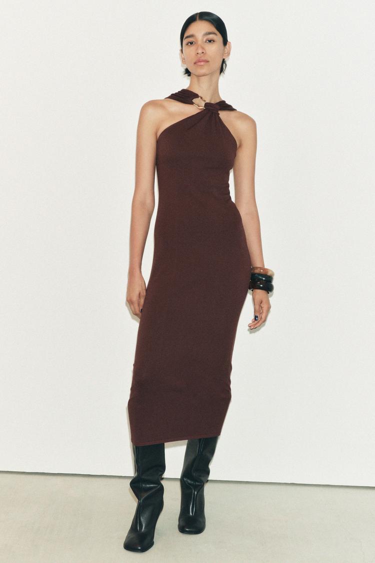 KNOTTED DRESS WITH GOLDEN APPLIQUÉ