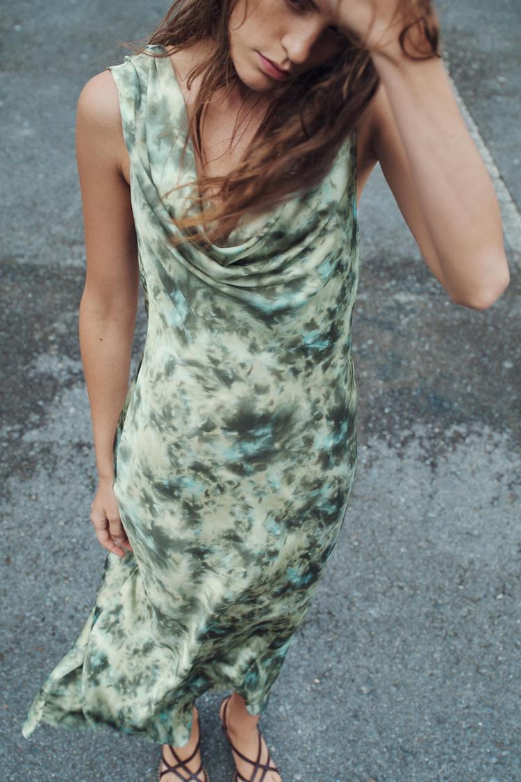 TIE DYE PRINT SATIN EFFECT DRESS