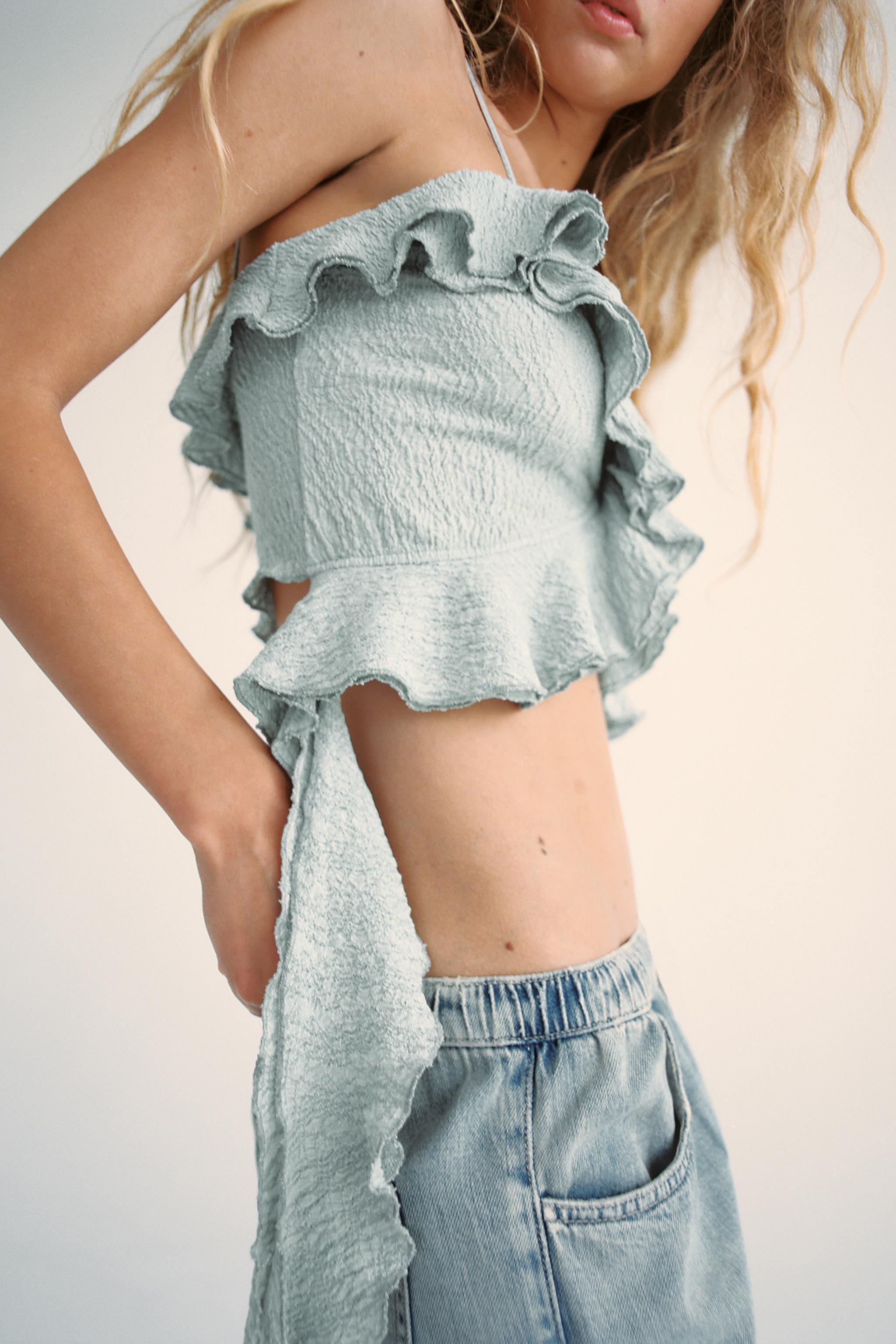 Zara RUFFLED TEXTURED CROP TOP Yorkdale Mall